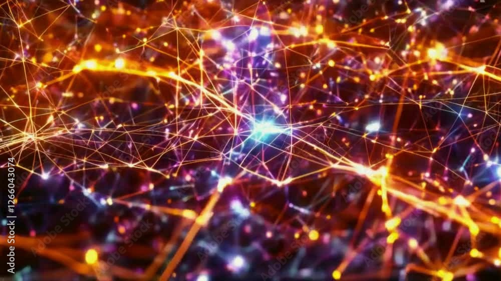 Poster vibrant neural network visualization with glowing interconnected nodes