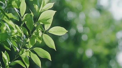 Sunlit Green Leaves On Branch In Summer