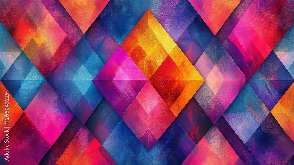Poster geometric colorful pattern with vibrant diamond-shaped abstract art featuring bold color gradients f