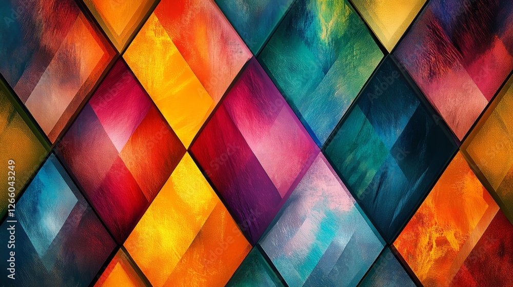 Poster geometric colorful pattern with vibrant diamond-shaped abstract art featuring bold color gradients f