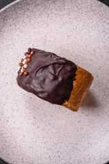 Round sweet New York roll croissant with chocolate cream filling