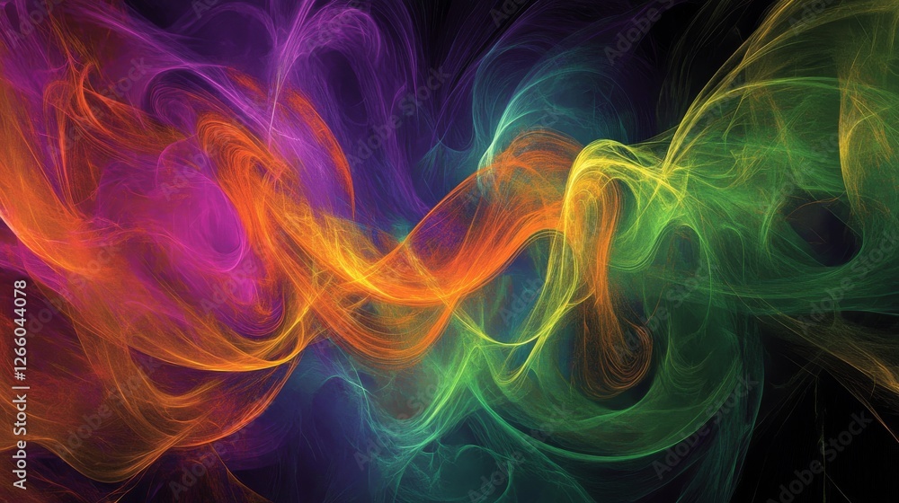 Poster fractal wave color pattern concept with flowing neon hue design for futuristic art marketing usage f