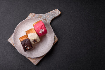 Round sweet New York roll croissant with several flavors cream filling