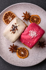 Round sweet New York roll croissant with several flavors cream filling