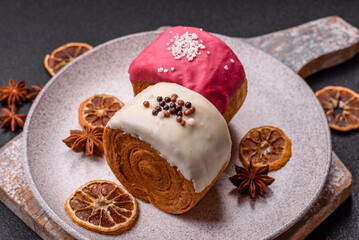 Round sweet New York roll croissant with several flavors cream filling