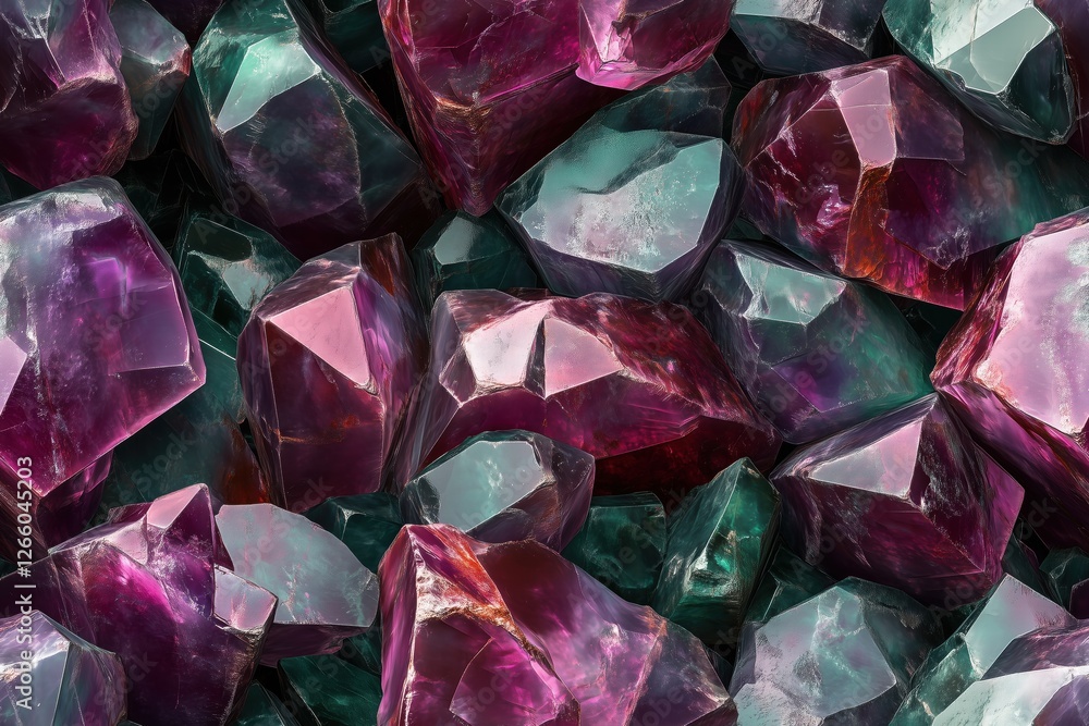 Poster seamless ruby zoisite colorful fluorite crystals showcasing vibrant shades of purple and green. the 