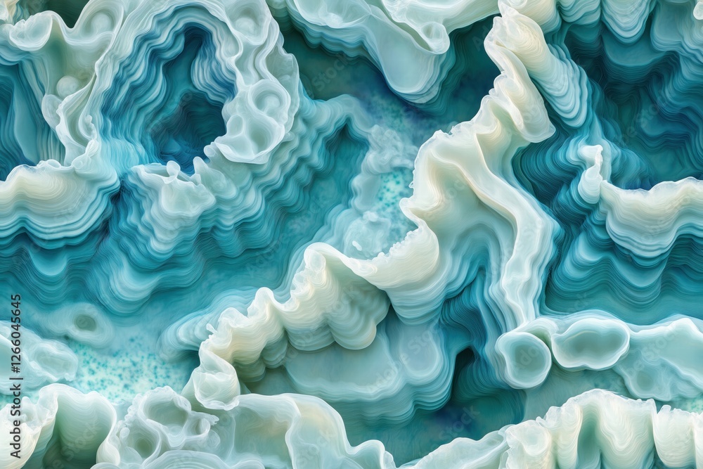 Poster seamless abstract close-up of layered turquoise and white textures resembling ocean waves or geologi