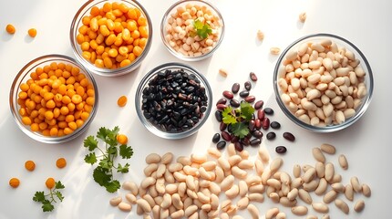 Composition with different legumes isolated on white background 