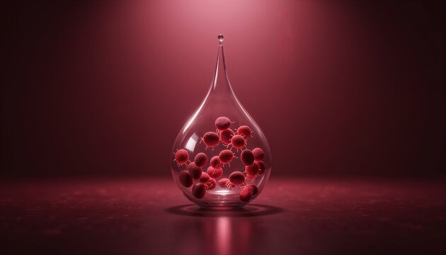 Microscopic malaria parasites inside a blood drop in a glass container, representing infectious disease research and global health awareness