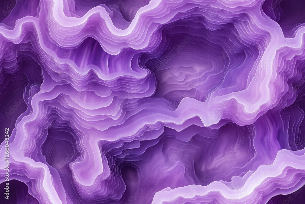 Poster seamless abstract digital artwork featuring flowing, wavy lines in various shades of purple, creatin