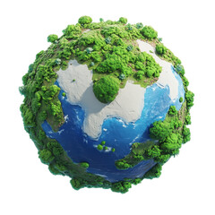 Isolated Miniature Earth Globe with Forests and Snow