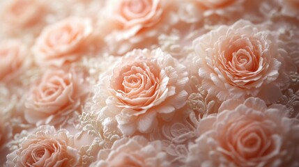 Fototapeta premium Delicate pink roses adorned on a textured background showcasing intricate lace details in soft lighting