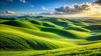 Obraz premium Rolling Green Hills Landscape - Pastoral Countryside Scenery Stock Photo