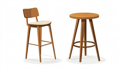 Modern Stool and Cafe Chair Flat Design Furniture