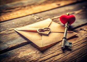 Romantic Valentine's Day Still Life: Love Letter & Heart-Shaped Key