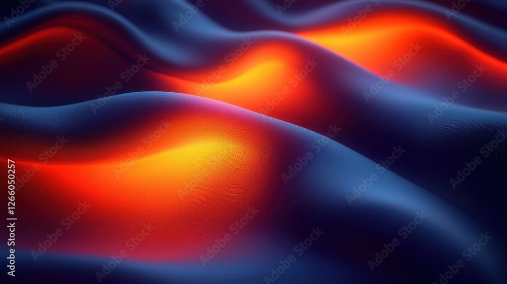Poster abstract smooth waves glowing orange, creating depth; background for graphic design