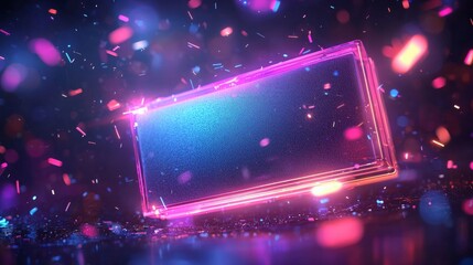 Obraz premium Vibrant Neon Frame with Colorful Particles Against a Dark Background for Dynamic Visual Presentations and Creative Displays
