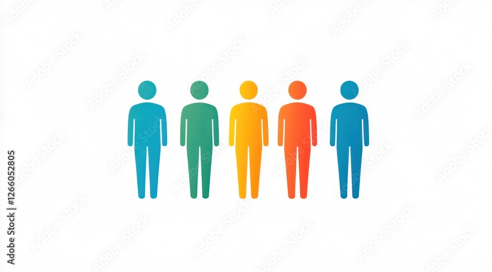 Poster five simple figures stand side by side, showcasing a vibrant gradient of colors, ideal for presentat