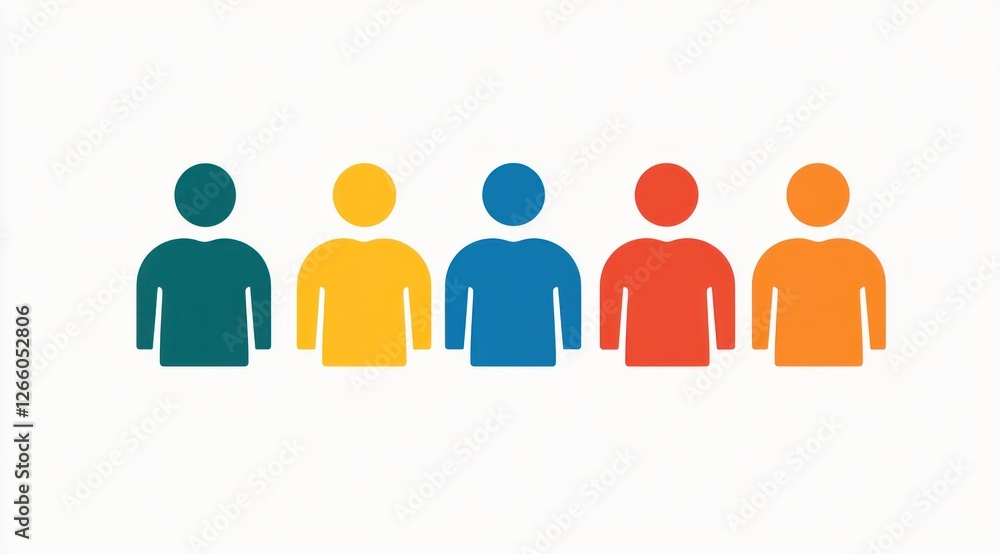 Poster Vector illustration featuring simple and colorful icons representing diverse people arranged in a row, ideal for digital applications and design