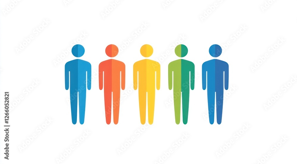 Poster five simple figures are aligned side by side, showcasing a gradient of colors that symbolize diversi