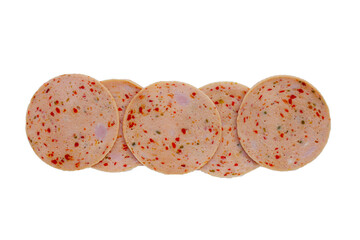 Spicy sliced bologna sausage with chili © Bowonpat