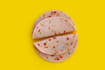 Spicy sliced bologna sausage with chili