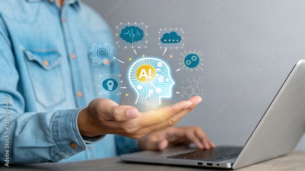Poster human interaction with ai chatbot: futuristic technology transformation. prompt-based ai, artificial