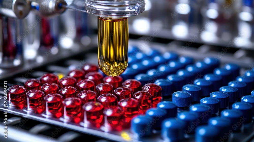 Poster automated pipette dispenses liquid samples on a multiwell plate in a science lab