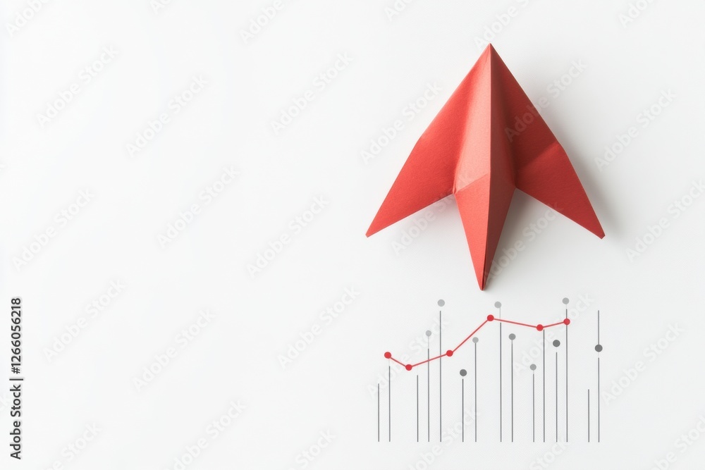 Poster Red paper plane symbolizes business strategy on white background showcasing innovation and success in corporate development. Generative AI
