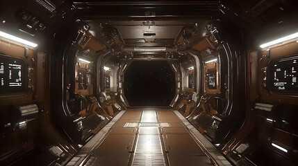 Fototapeta premium Futuristic spaceship interior corridor