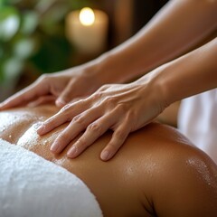 Naklejka premium Relaxing massage session in a serene spa setting with skilled therapist using soothing techniques