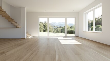 Fototapeta premium Empty Modern Home Interior with Mountain View