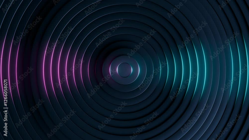 Wall mural abstract futuristic background animation of dark blue 3d rings wave motion with glowing blue and pur