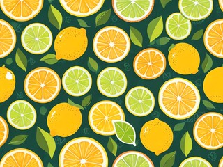 Citrus Fruits Pattern: A Vibrant Design Featuring Lemons, Limes, and Oranges