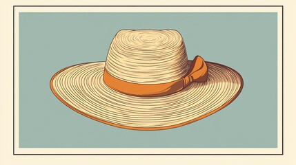 Elegant Vintage Rattan Straw Hat Illustration Vector
