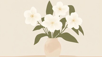 White Hellebore Flowers in Decorative Porcelain Vase