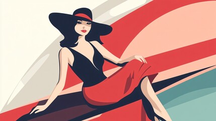 Confident Female Passenger Relaxing on Airplane Wing