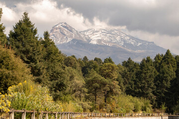 View of Iztaccihualt Volcano in the middle of the forest, Mexico