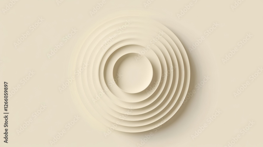 Poster Artistic design featuring concentric circles in soft beige tones against a neutral background with a subtle texture. Generative AI