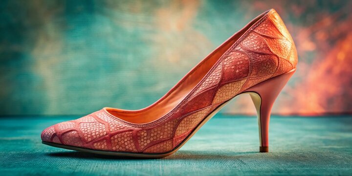 Salmon Pink Peep Toe High Heels - Macro Detail Stock Photo