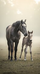 Adorable Baby Horse with Mother in Pasture – Heartwarming Bond Between Mare and Foal in Natural Setting