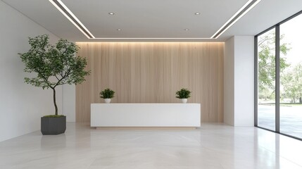 Fototapeta premium Modern reception desk in light-filled lobby