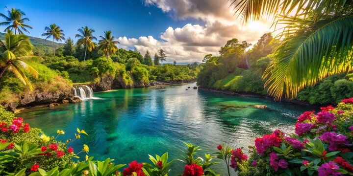 Secluded Hilo Bay, Hawaii: Lush Tropical Paradise - Stock Photo