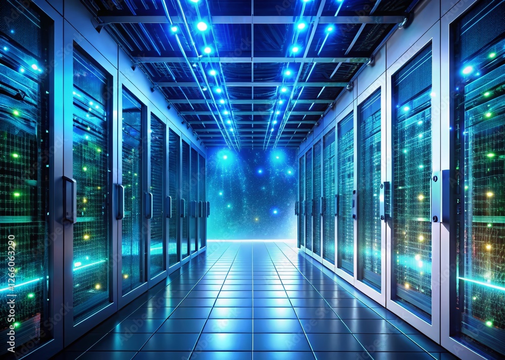 Aufkleber secure cloud data protection: server room with advanced cybersecurity measures