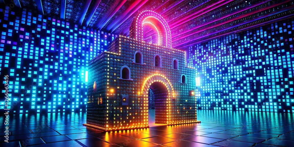 Poster secure digital fortress: binary code citadel, data protection concept