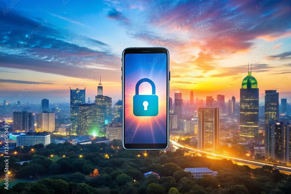Poster secure mobile app login: panoramic view of data protection principles, username & password entry
