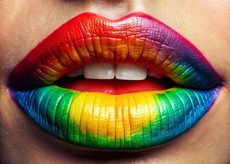 Sensual Rainbow Lips: Pride Month LGBT+ Support Stock Photo