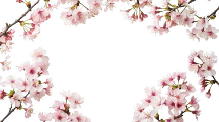 Fotobehang Elegant sakura blossom floral border with pink petals on transparent background for spring decoration and invitations © Have a Good Day