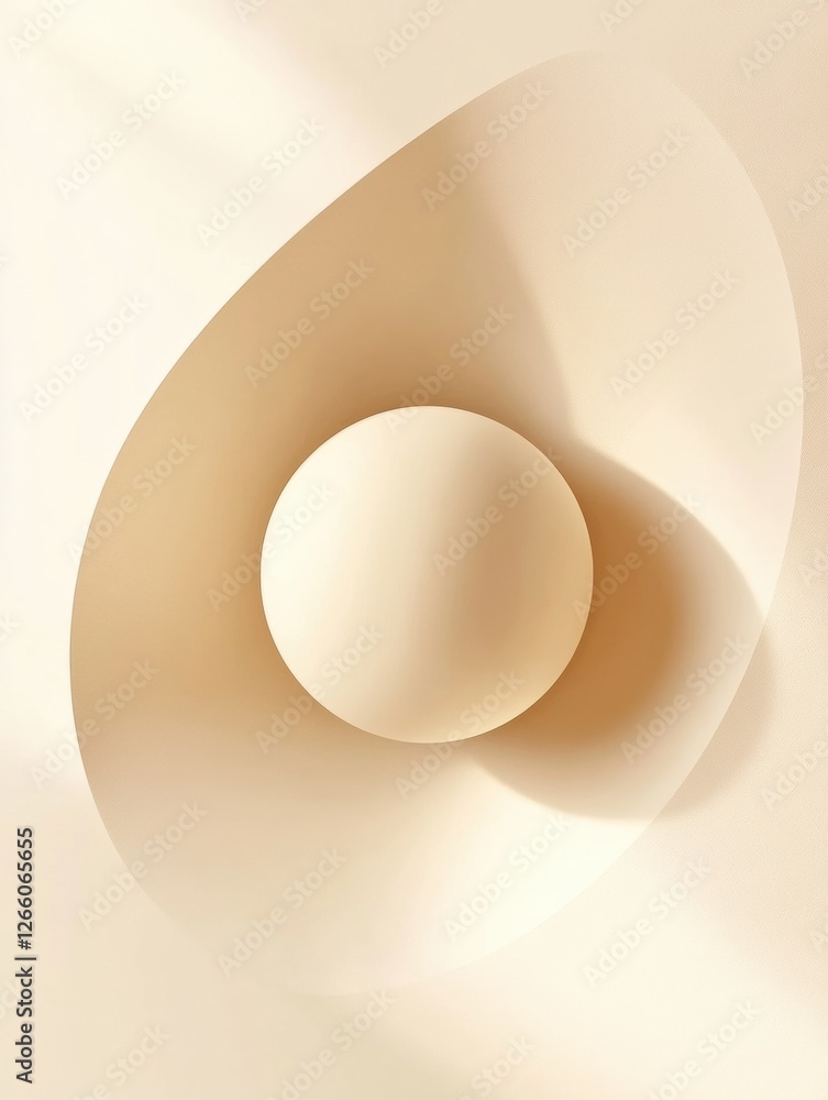 Aufkleber Abstract design featuring circular shapes in soft beige tones with smooth gradients and shadows creating depth and dimension. Generative AI