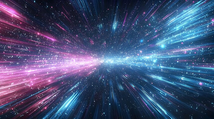 Fototapeta premium Pink blue light streaks cosmos travel background